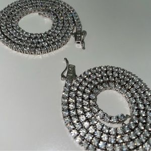 3mm Round Cut Tennis Necklace Bundle in White Gold (18” & 20”)